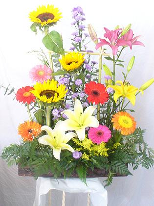 Arreglo primaveral (gerberas,girasoles, lilis y concord)